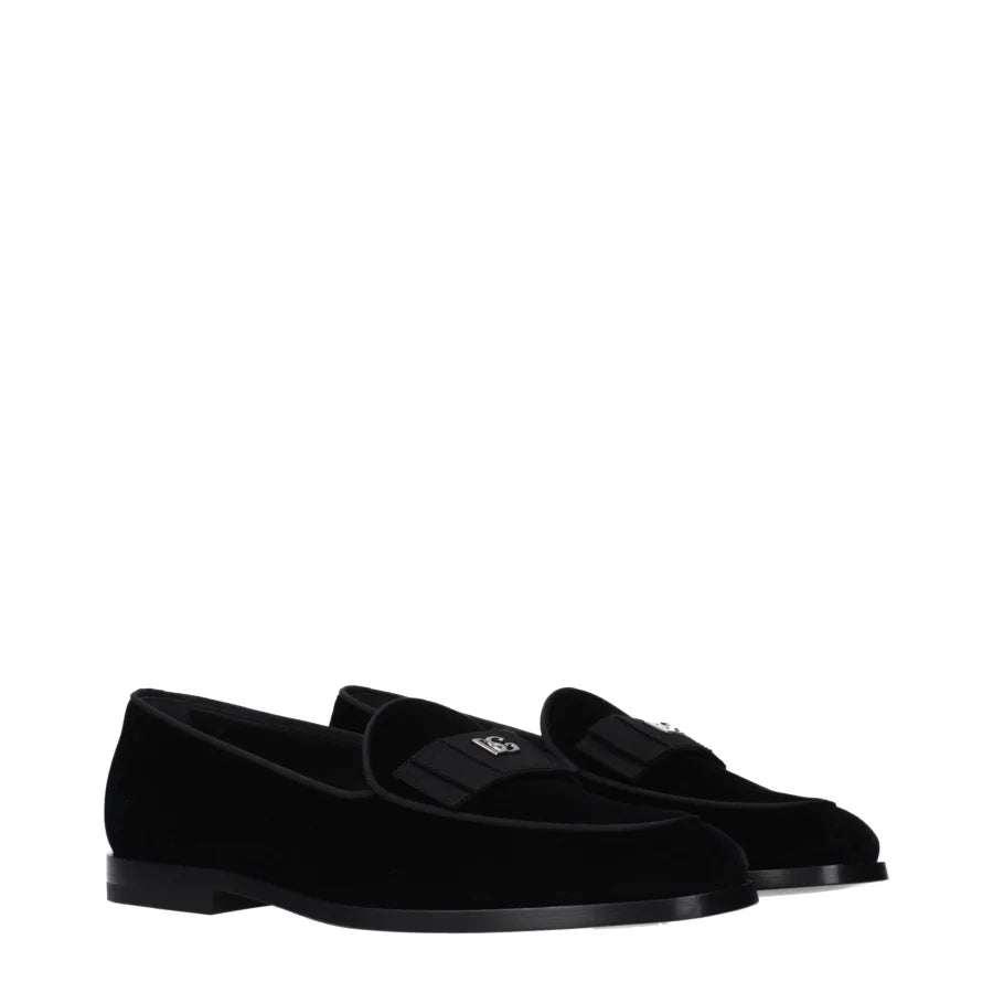 Dolce & Gabbana Black Velvet Slip-On Loafers
