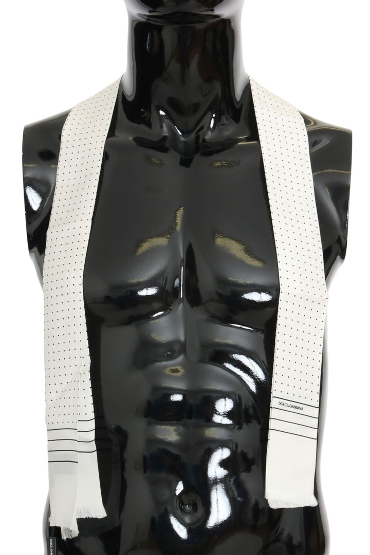 Dolce &amp; Gabbana White Polka Dotted Silk Skinny Scarf