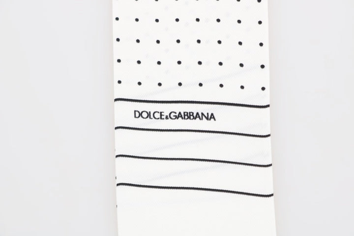 Dolce &amp; Gabbana White Polka Dotted Silk Skinny Scarf