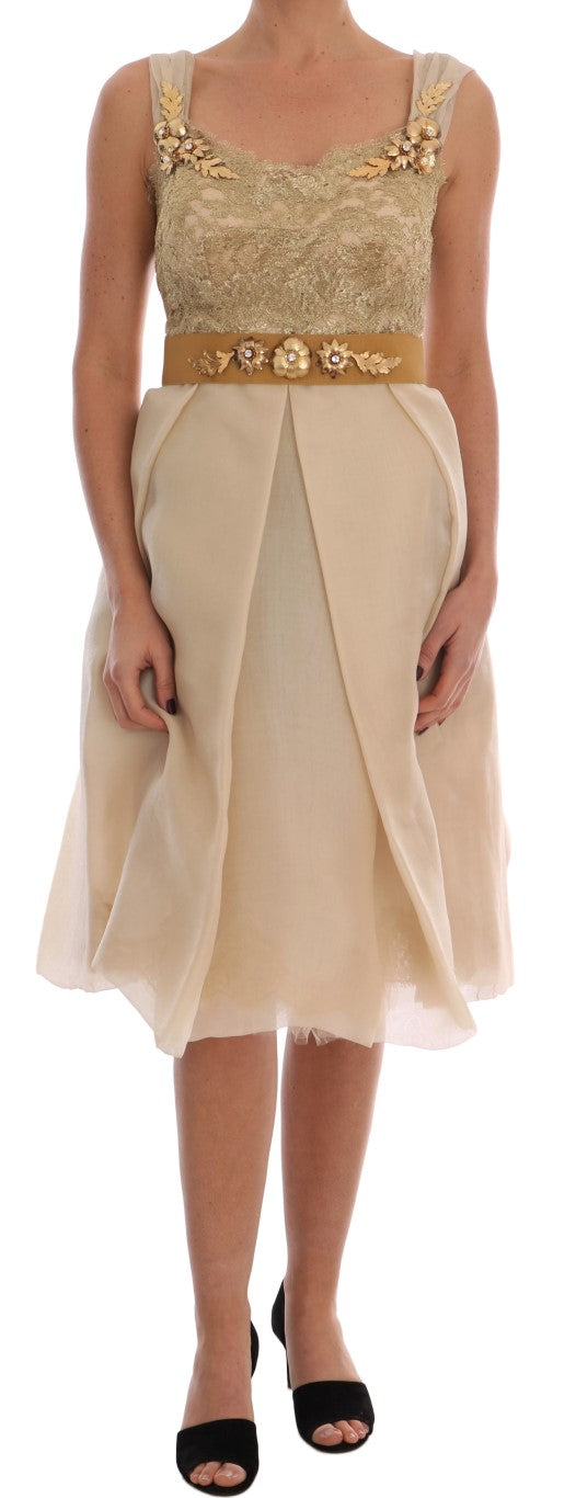 Dolce &amp; Gabbana Gold Silk Crystal Embellished Dress women’s dress
