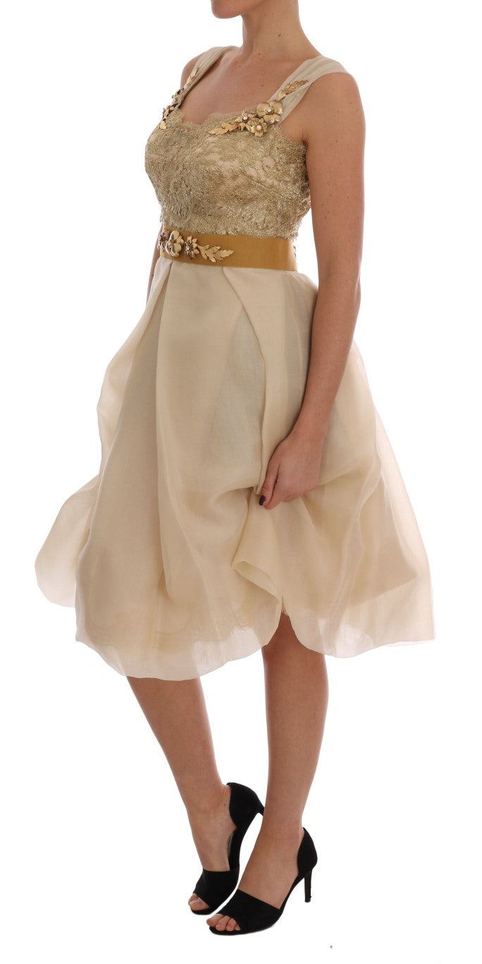 Dolce &amp; Gabbana Gold Silk Crystal Embellished Dress women’s dress