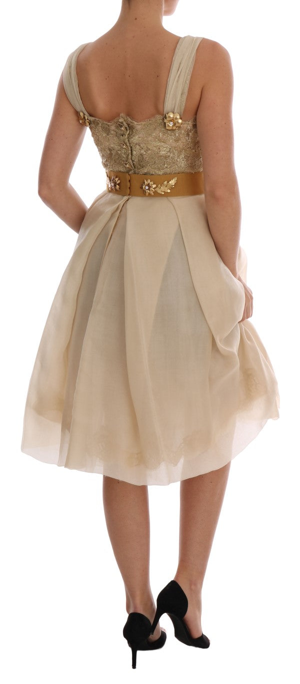 Dolce &amp; Gabbana Gold Silk Crystal Embellished Dress women’s dress