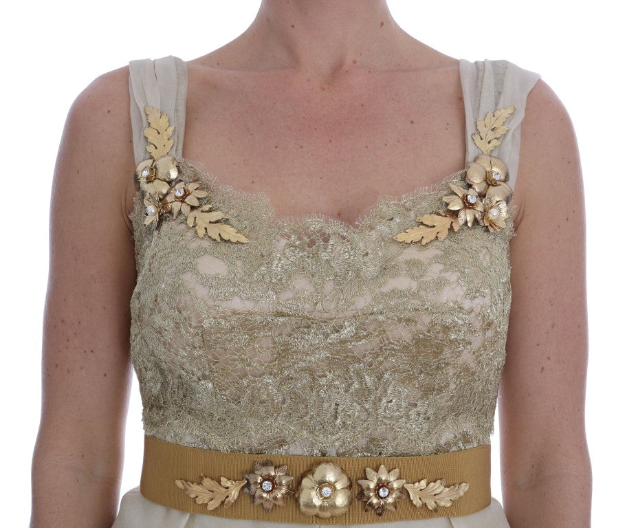 Dolce &amp; Gabbana Gold Silk Crystal Embellished Dress women’s dress