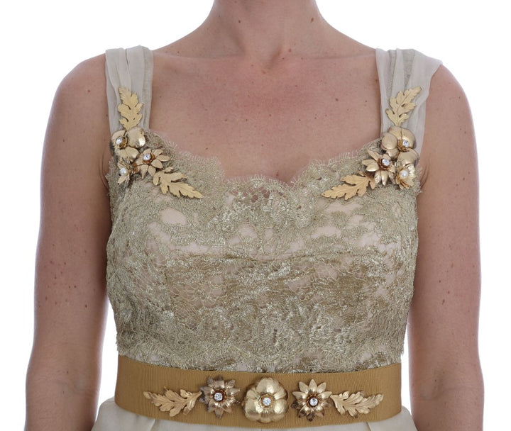 Dolce &amp; Gabbana Gold Silk Crystal Embellished Dress women’s dress