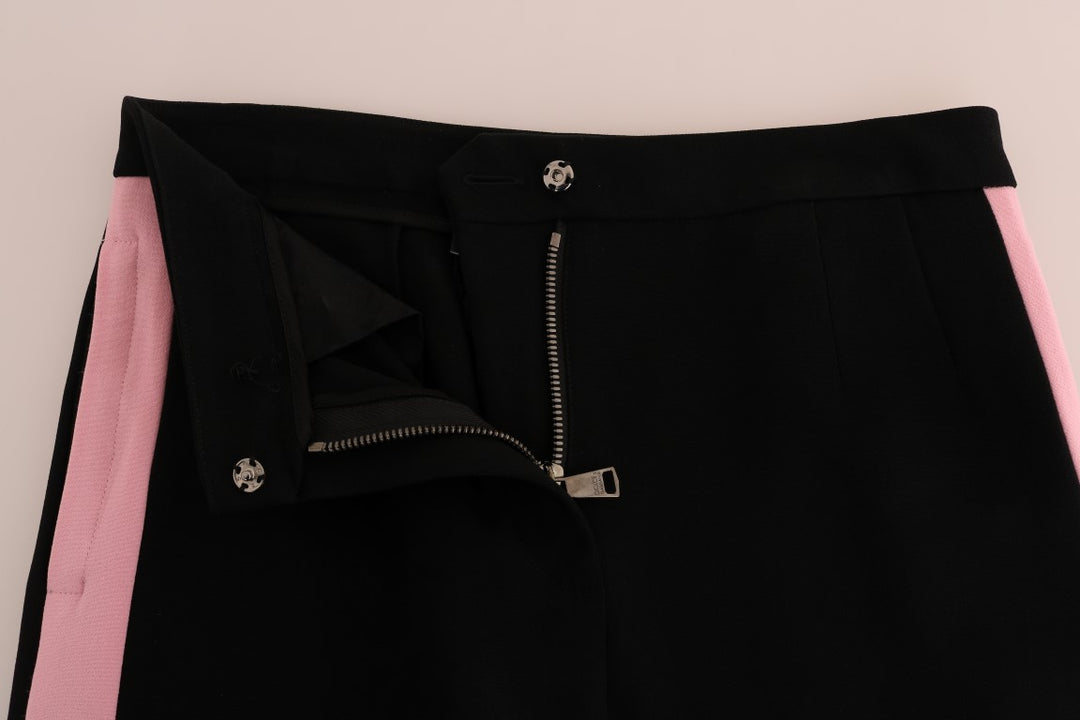 Dolce &amp; Gabbana Black Stretch Pink Stripes Capri Pants
