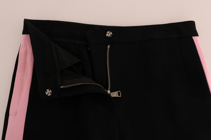 Dolce &amp; Gabbana Black Stretch Pink Stripes Capri Pants