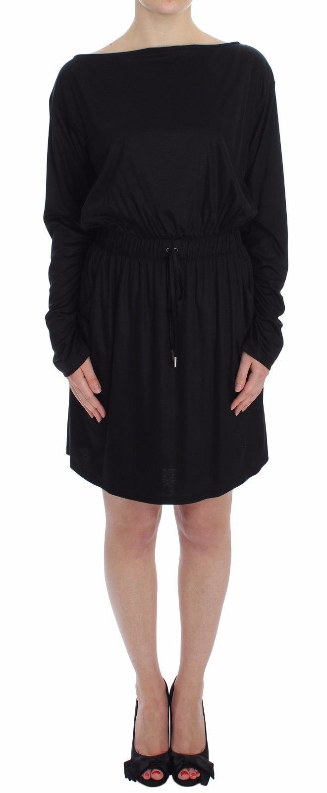 Versace Jeans Black Modal Silk Shift Knee Dress women’s dress