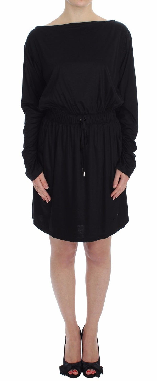 Versace Jeans Black Modal Silk Shift Knee Dress women’s dress