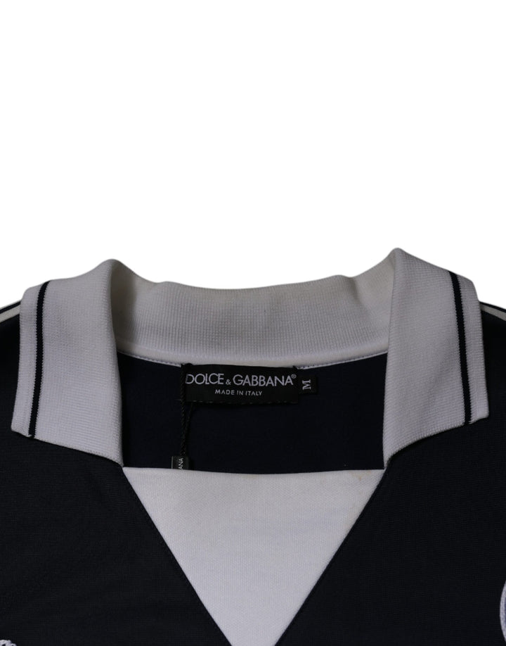 Dolce &amp; Gabbana Blue Logo Jersey Collared Pullover Sweater