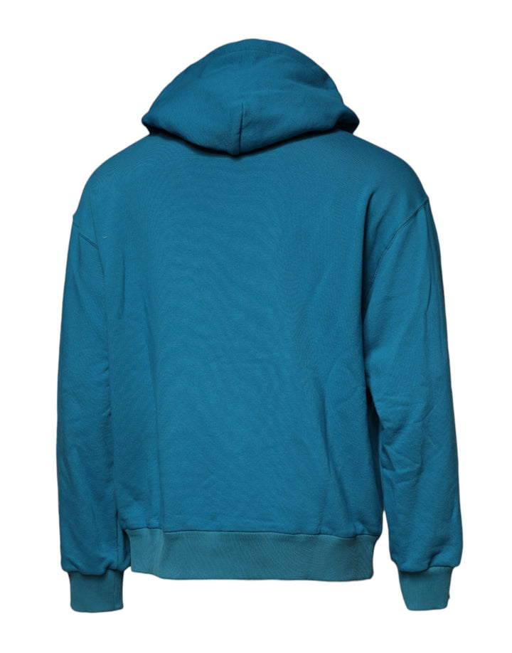 Dolce &amp; Gabbana Blue Logo Cotton Hooded Sweatshirt Sweater