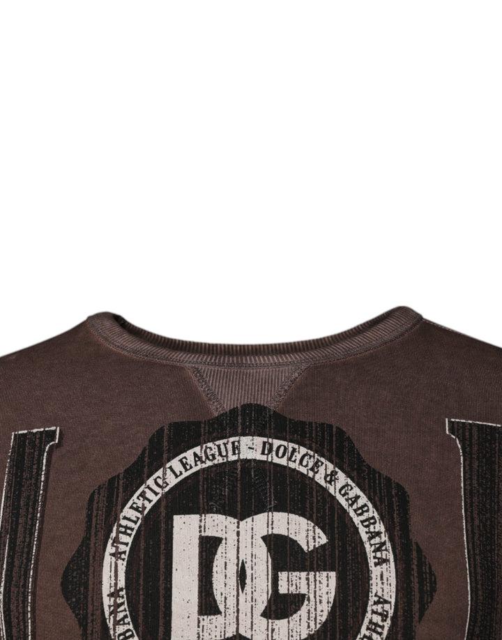 Dolce &amp; Gabbana Brown Logo Print Crew Neck Pullover Sweater