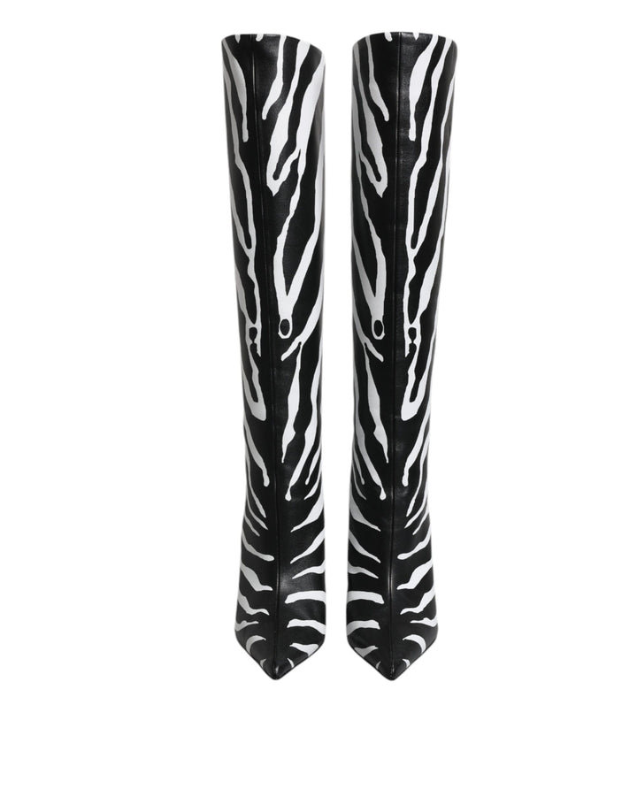 Bottes hautes à talons zébrés noires et blanches Dolce &amp;amp; Gabbana