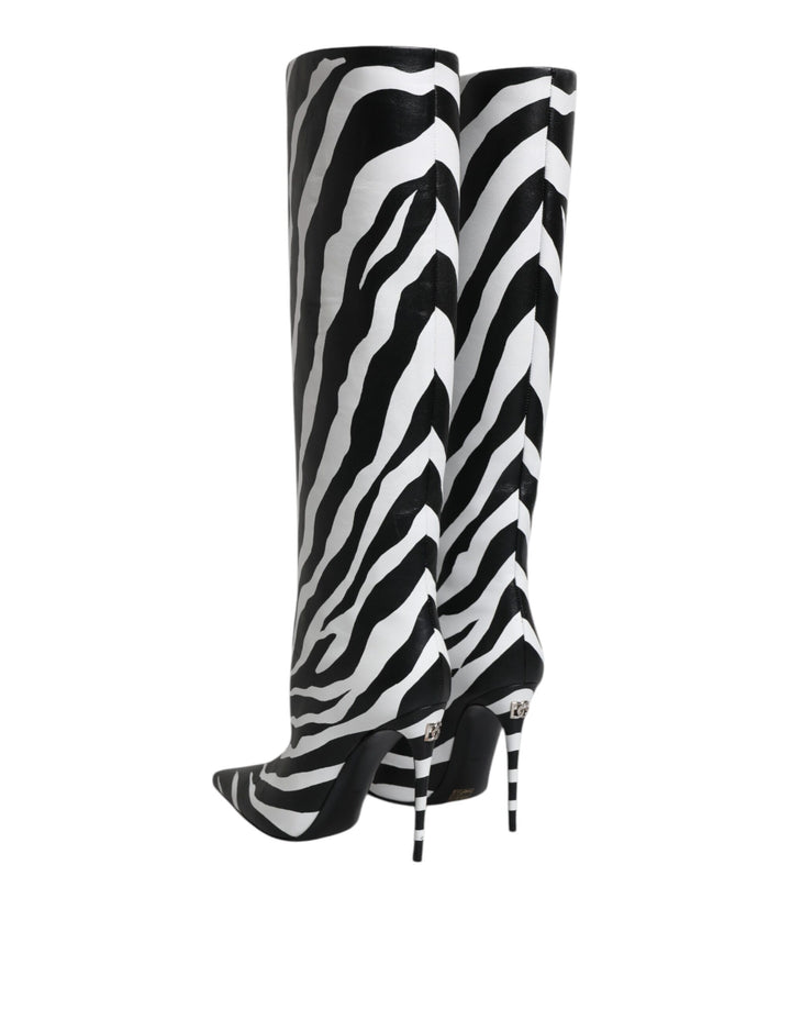 Bottes hautes à talons zébrés noires et blanches Dolce &amp;amp; Gabbana