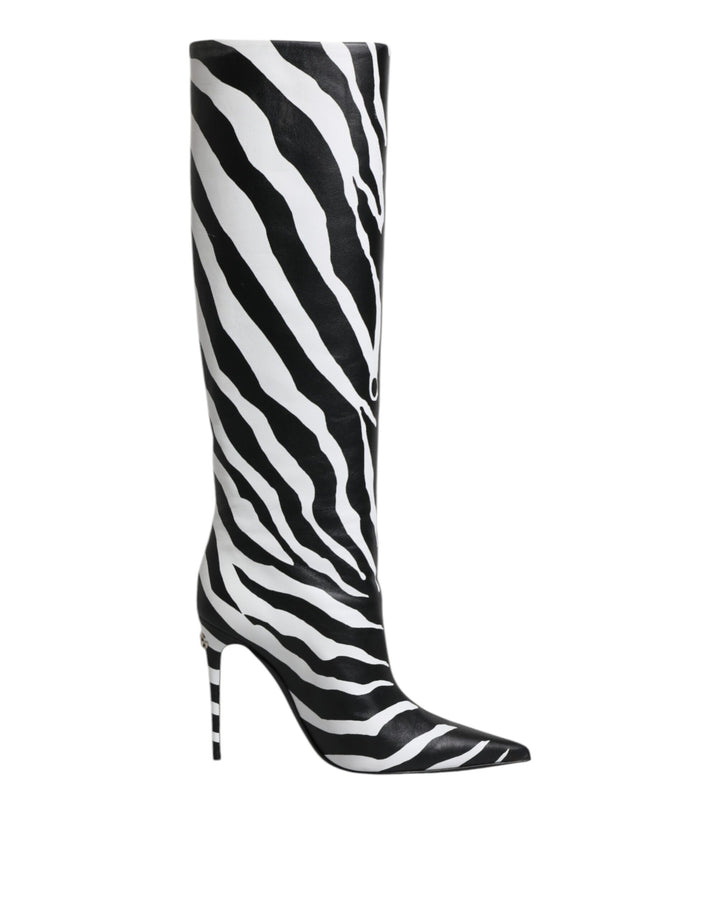 Bottes hautes à talons zébrés noires et blanches Dolce &amp;amp; Gabbana