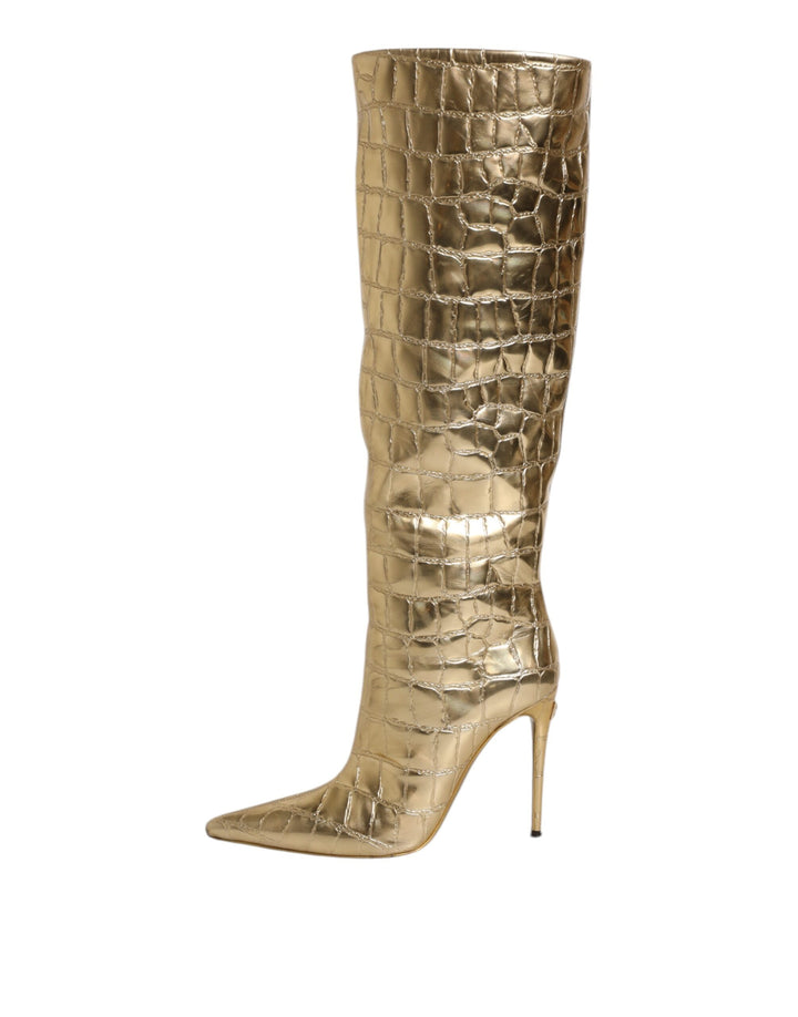 Botas altas con tacón de aguja de piel dorada de Dolce &amp;amp; Gabbana