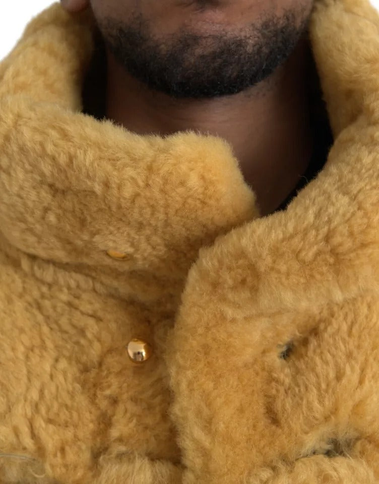 Bottega Veneta - Manteau long en laine jaune Teddy