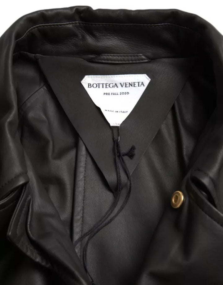 Chaqueta gabardina impermeable de cuero negro para hombre de Bottega Veneta