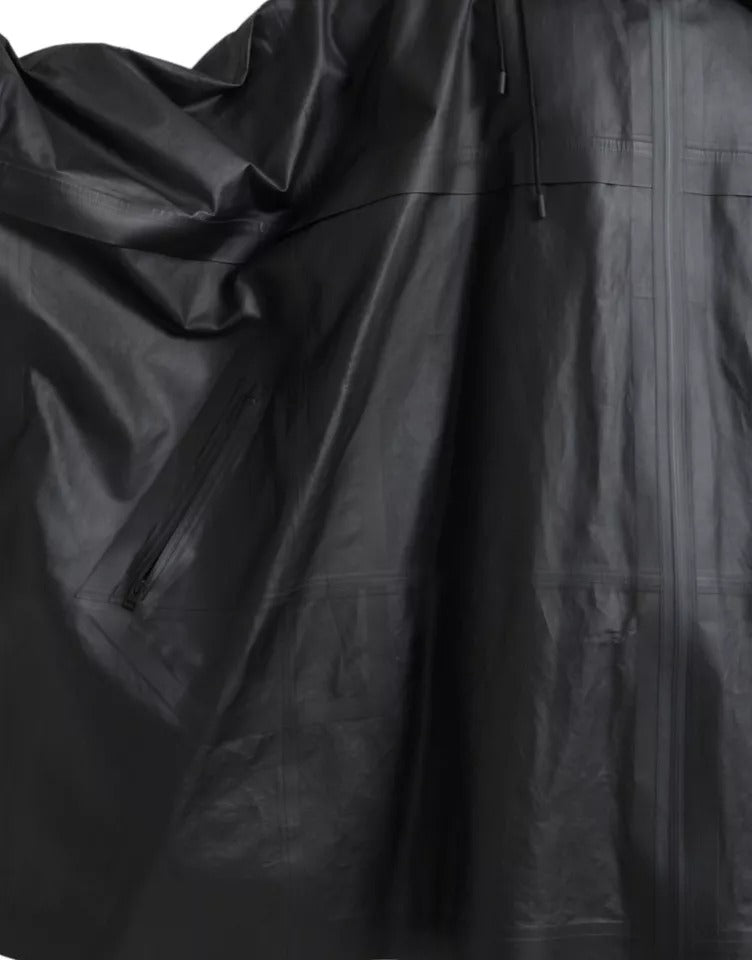 Trench-coat à capuche en cuir noir Bottega Veneta pour homme