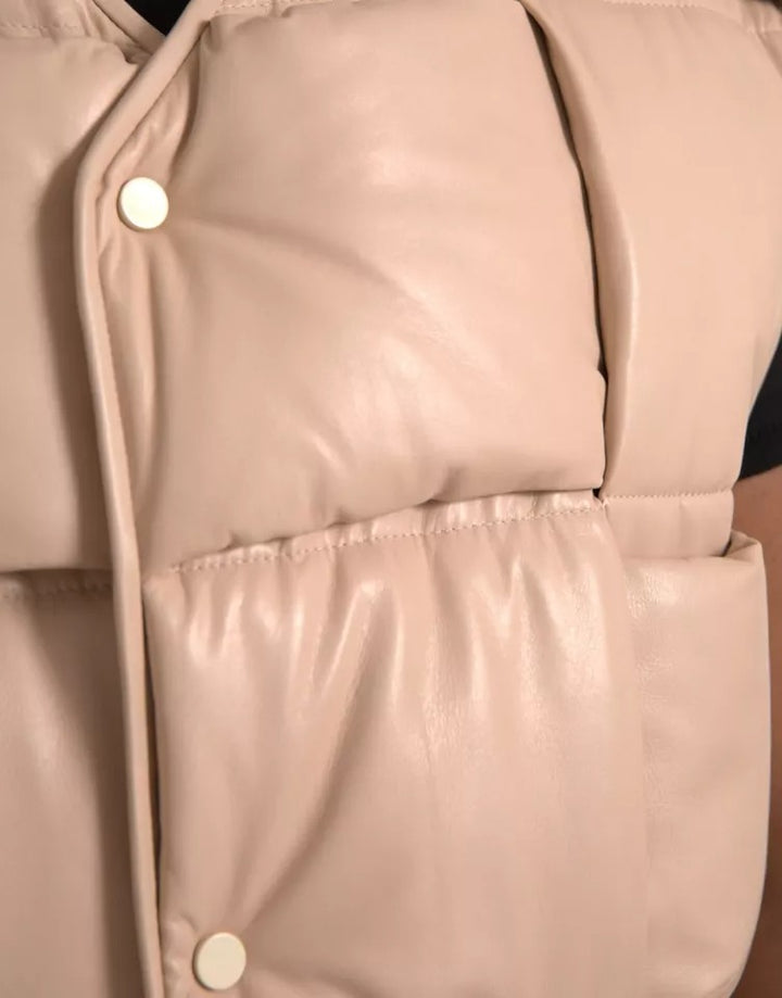 Veste matelassée sans manches en cuir de veau beige Bottega Veneta