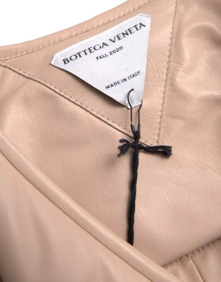 Veste matelassée sans manches en cuir de veau beige Bottega Veneta