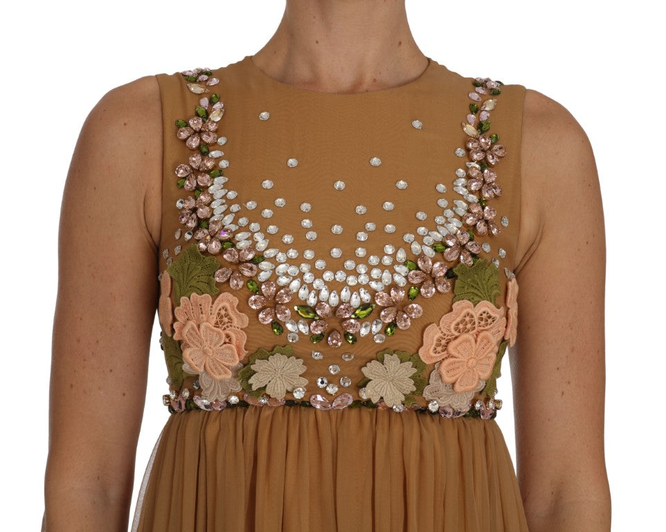 Dolce &amp; Gabbana Crystal Silk Gold A-Line Gown Dress women’s dress
