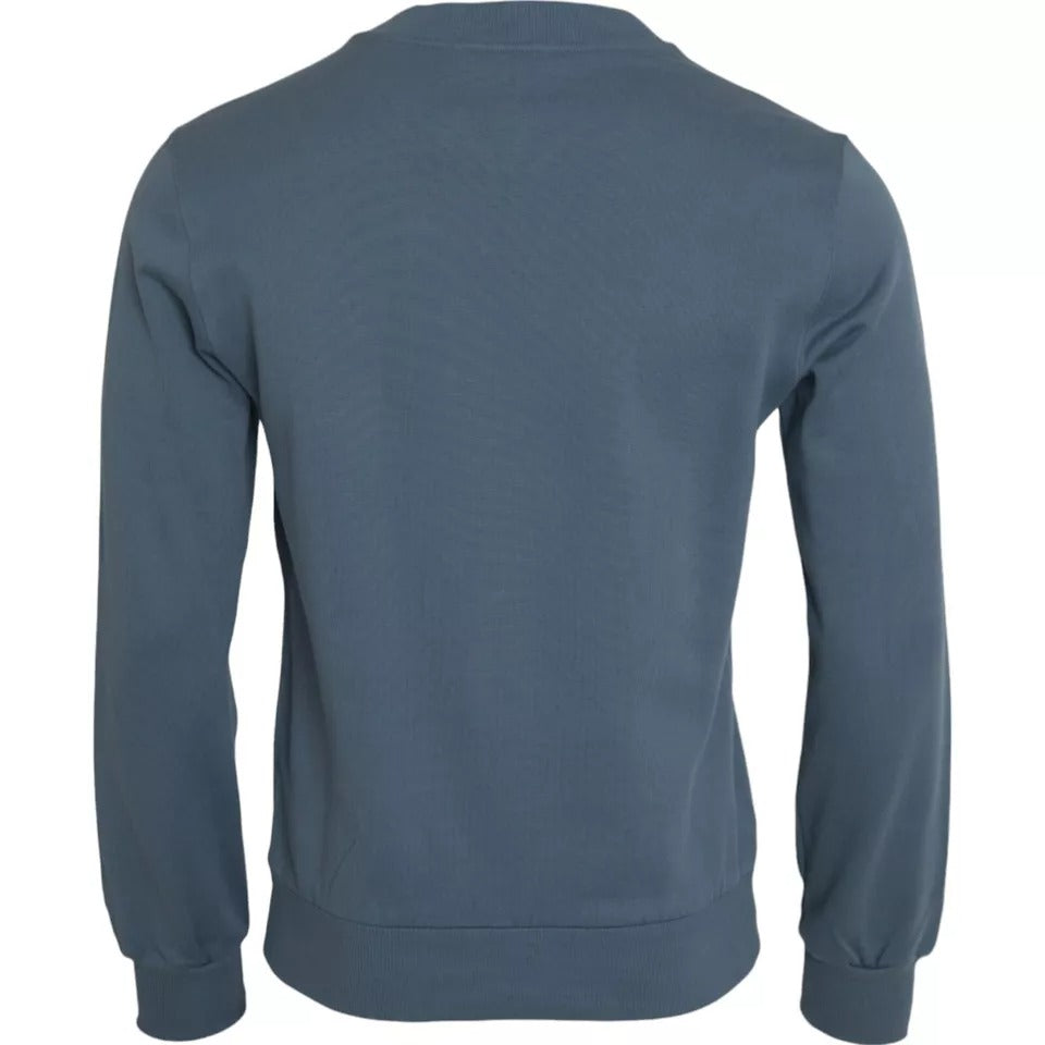 Dolce &amp; Gabbana Blue Cotton Logo Patch Crew Neck Men Pullover Sweater