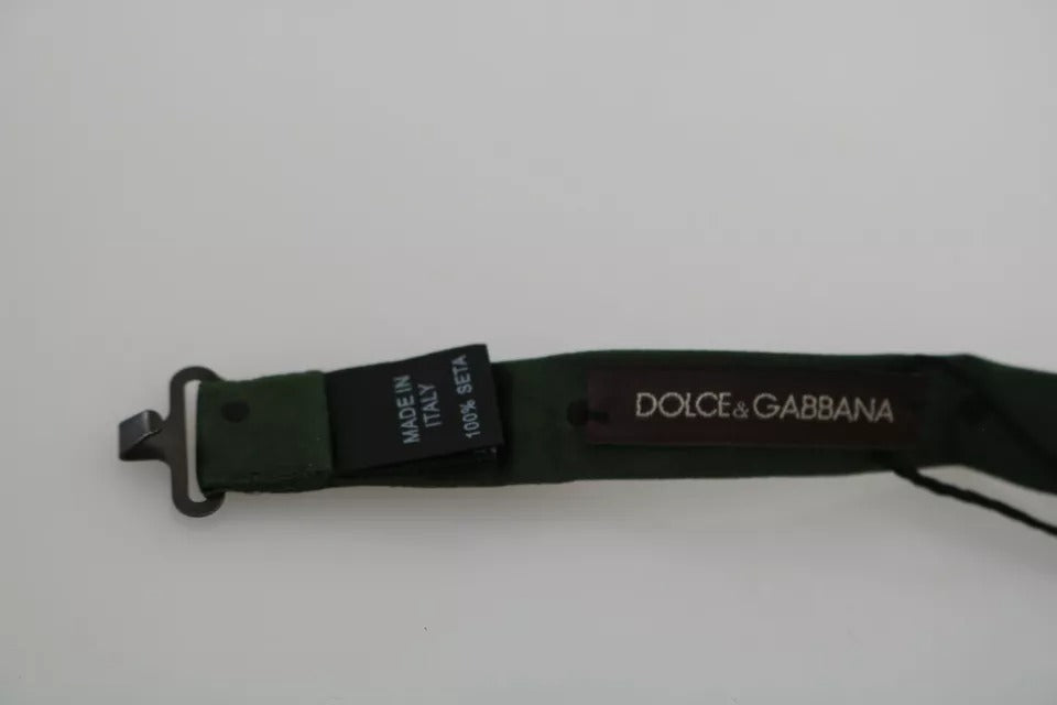 Dolce &amp; Gabbana Green Dotted Silk Adjustable Neck Bow Tie