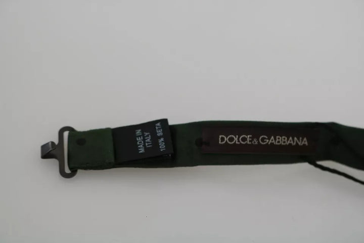 Dolce &amp; Gabbana Green Dotted Silk Adjustable Neck Bow Tie