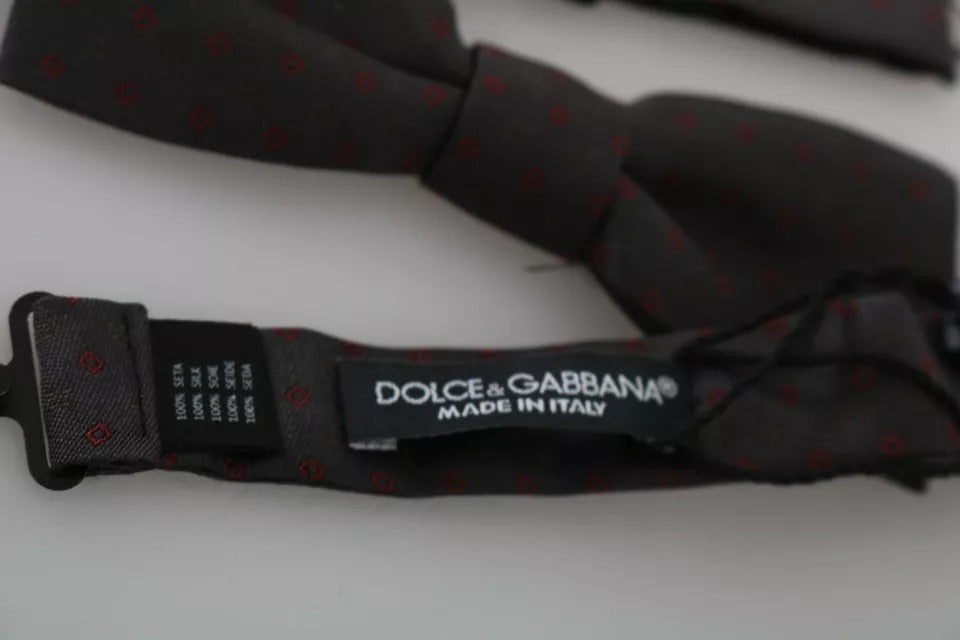 Dolce &amp; Gabbana Gray Dotted Silk Adjustable Neck Bow Tie