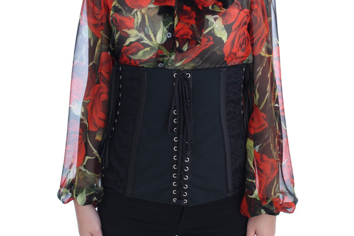 Dolce &amp; Gabbana Black Stretch Corset Waist Strap Belt