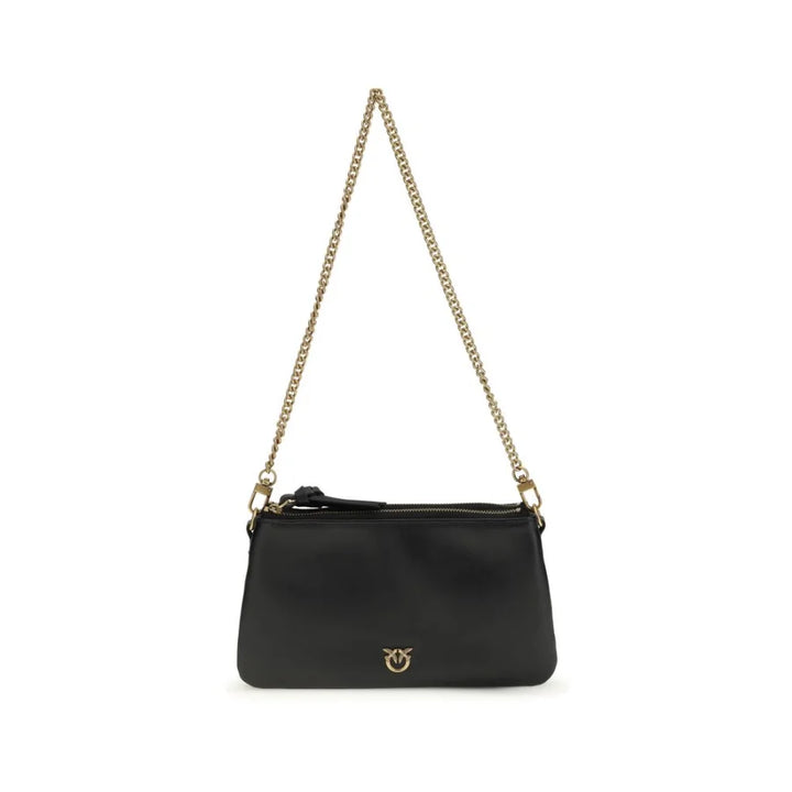 PINKO Black Calf Leather Bos Taurus Shoulder Bag
