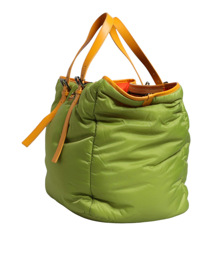 Dolce &amp; Gabbana Green Nylon Padded Logo Plaque Tote Crossbody Bag