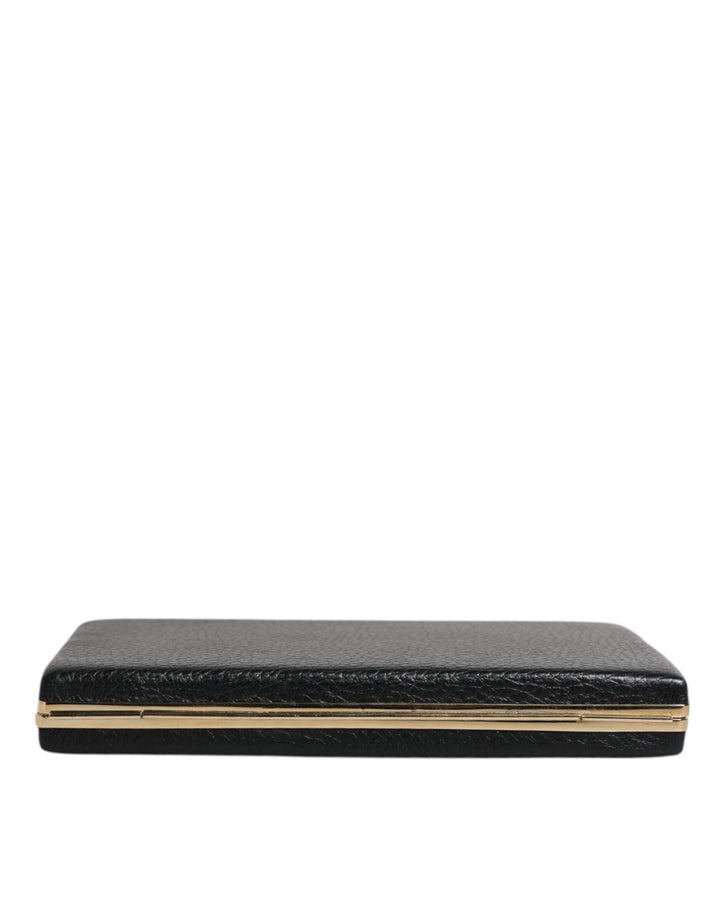Dolce &amp; Gabbana Black Leather Gold Frame Clutch Evening Party Purse Bag