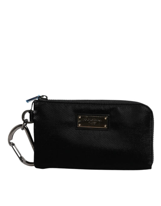 Bolso de mano con llavero y placa del logotipo de nailon negro de Dolce &amp; Gabbana