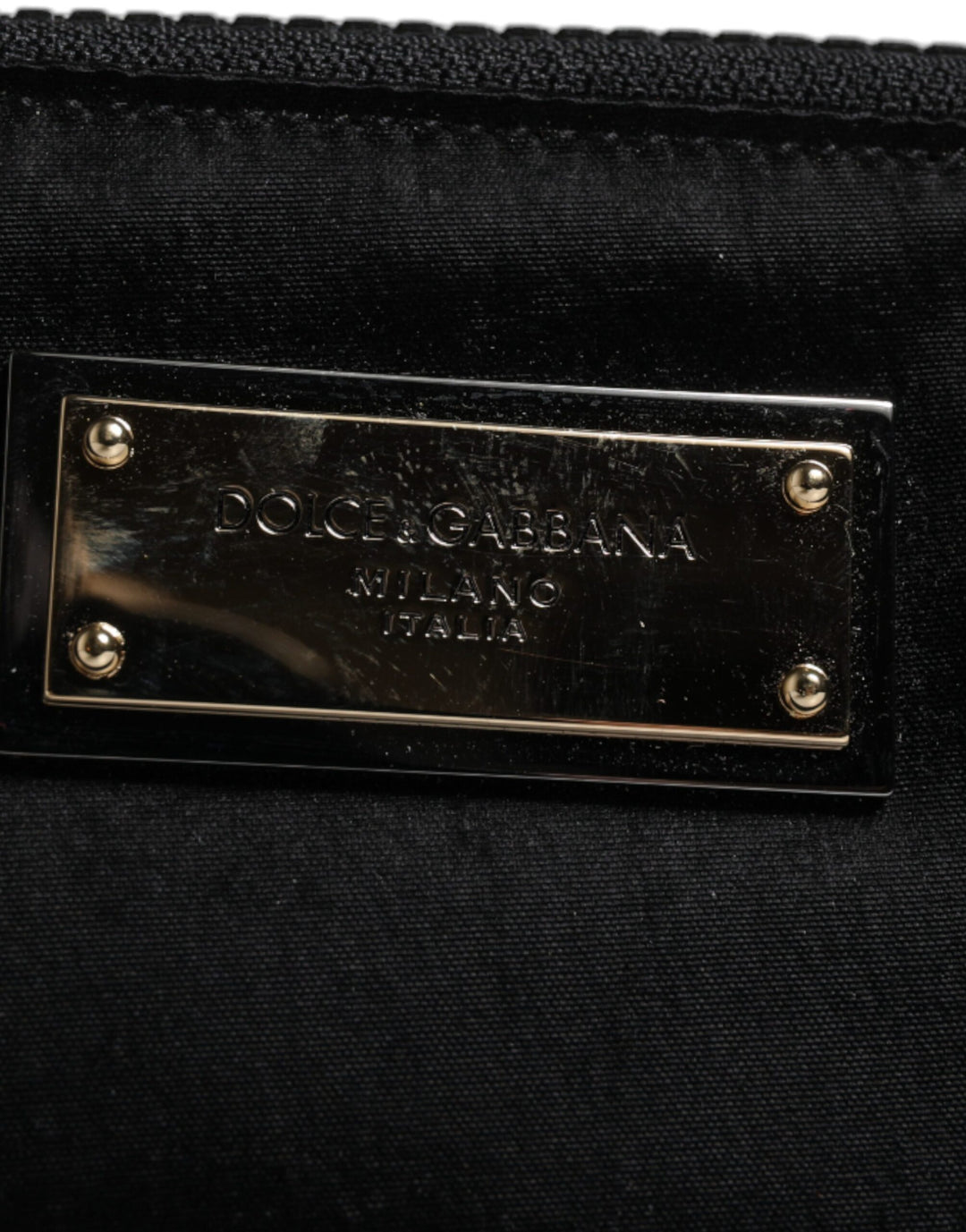Dolce &amp; Gabbana Black Nylon Logo Plaque Keyring Pouch Clutch Bag