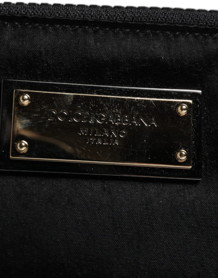 Dolce &amp; Gabbana Black Nylon Logo Plaque Keyring Pouch Clutch Bag