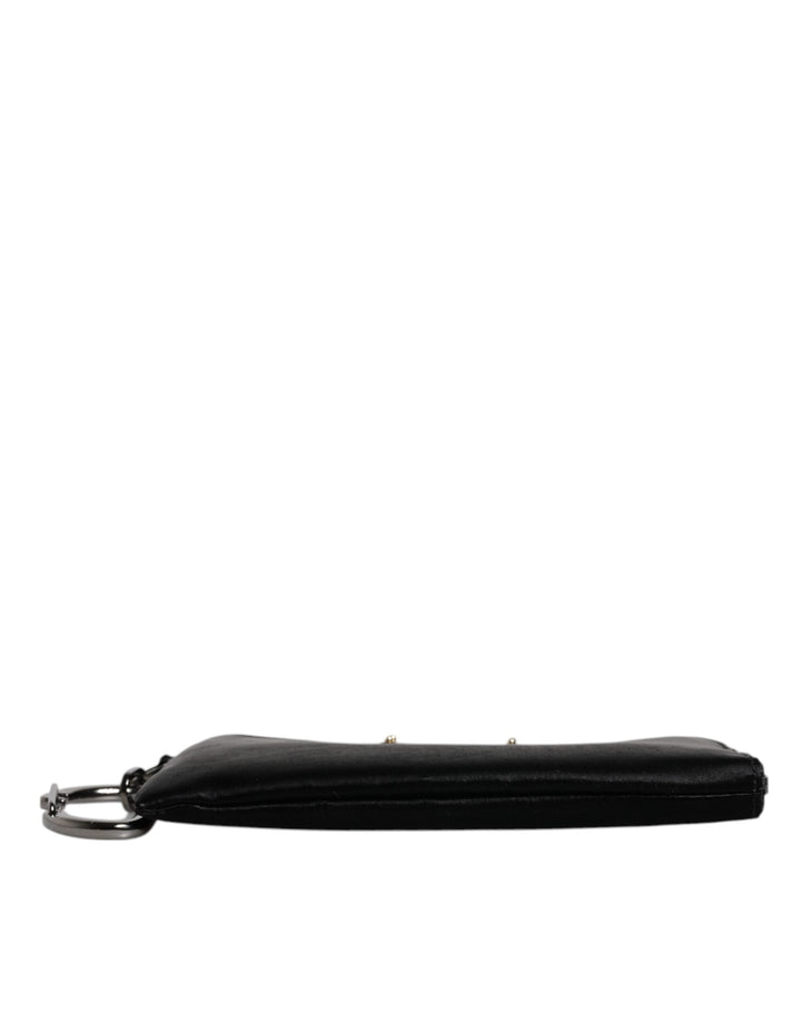 Dolce &amp; Gabbana Black Nylon Logo Plaque Keyring Pouch Clutch Bag