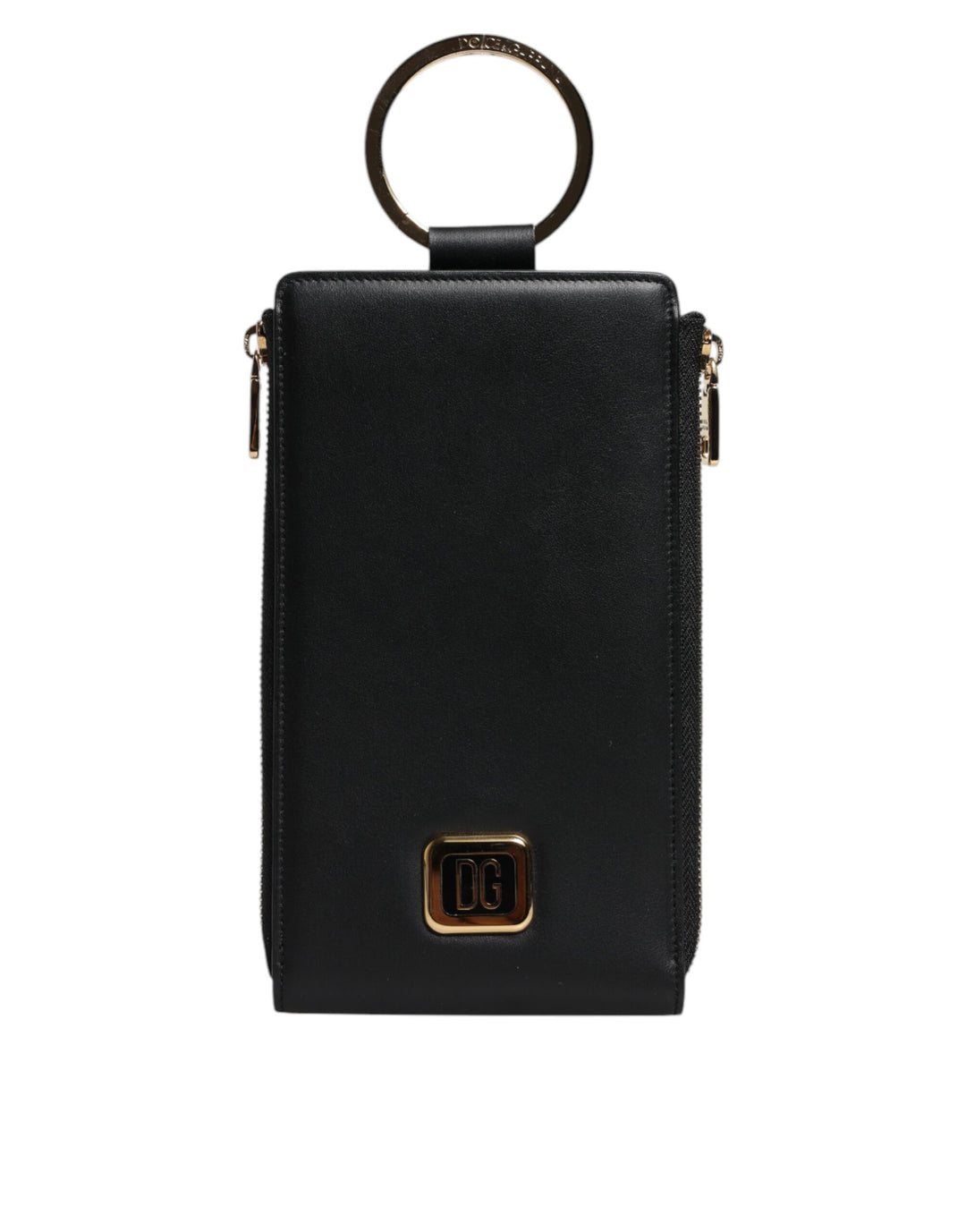 Monedero con correa para el cuello, placa con el logotipo de Dolce &amp;amp; Gabbana en cuero negro