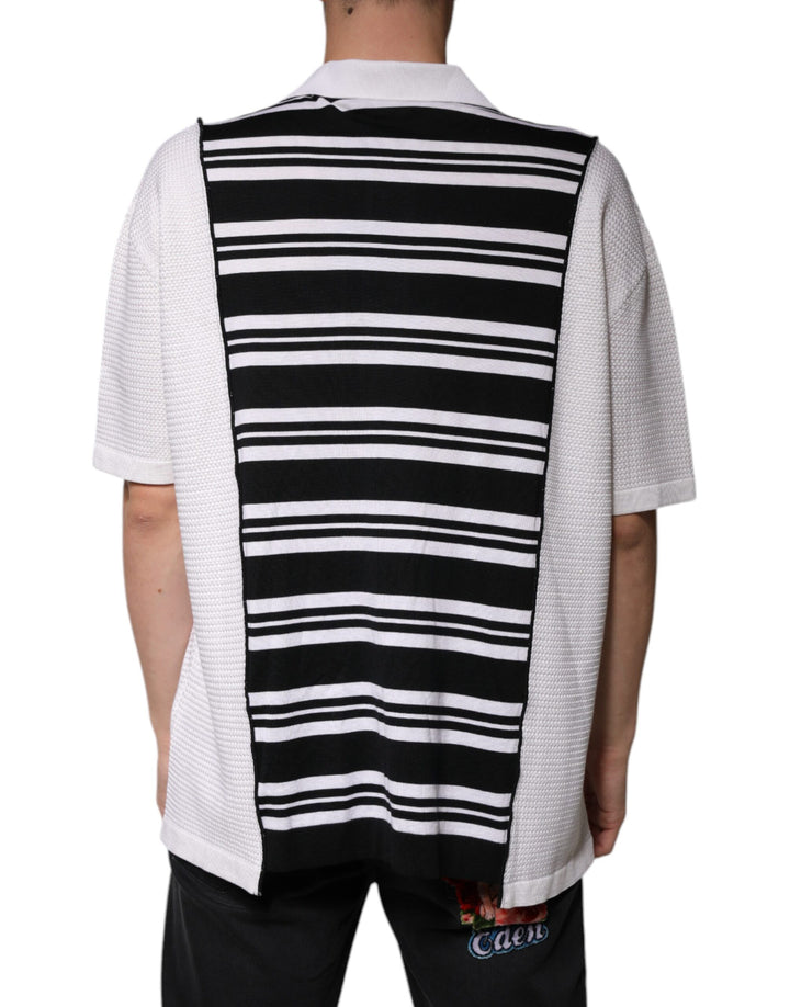 Dolce &amp; Gabbana Black White Stripes Collared Polo T-shirt