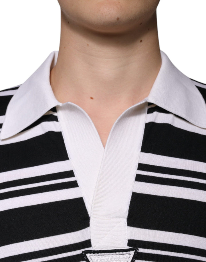 Dolce &amp; Gabbana Black White Stripes Collared Polo T-shirt