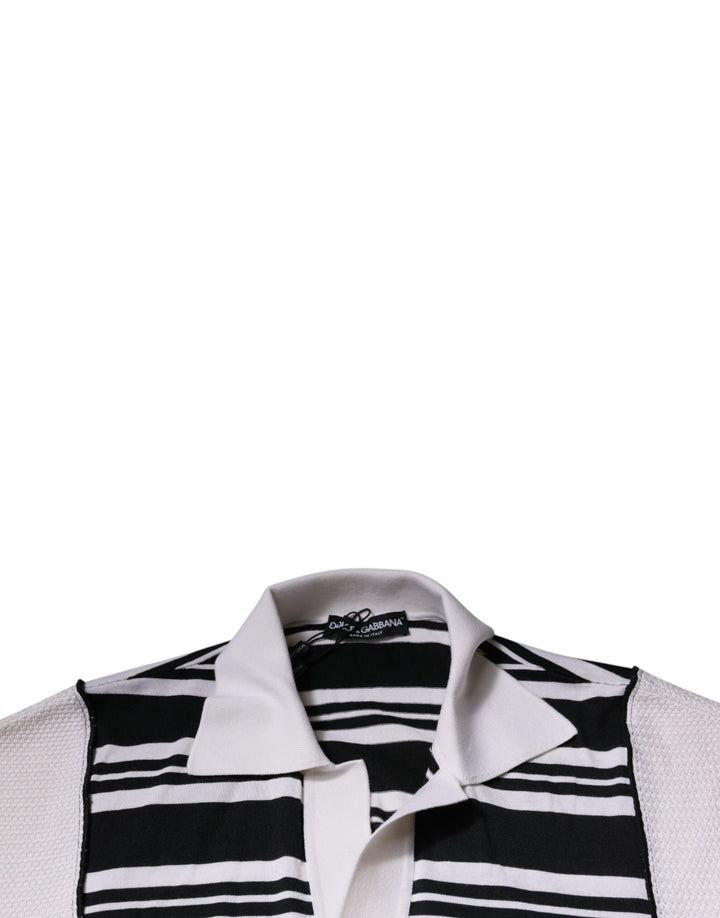 Dolce &amp; Gabbana Black White Stripes Collared Polo T-shirt