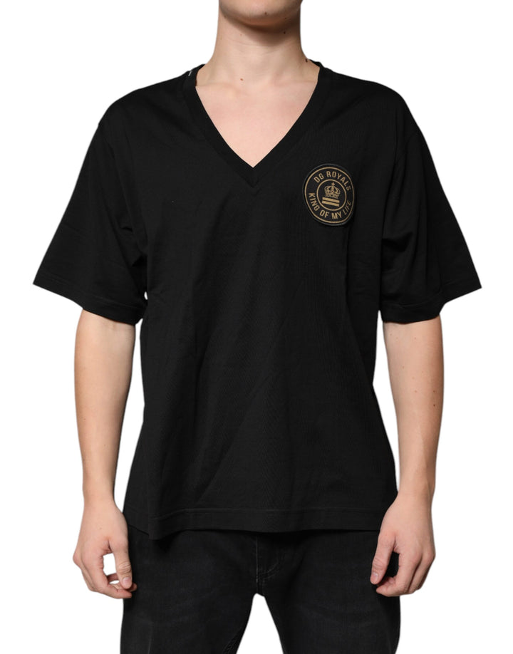 Dolce &amp; Gabbana Black Cotton Logo Vneck Short Sleeve T-shirt