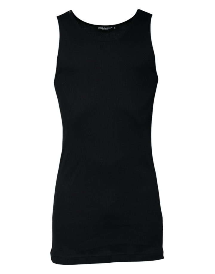 Dolce &amp; Gabbana Black Cotton Sleeveless Round Neck Tank T-shirt
