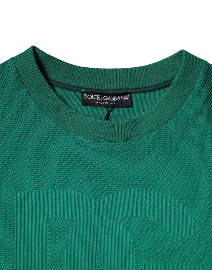 Dolce &amp; Gabbana Green Logo Nylon Crew Neck Pullover Sweater