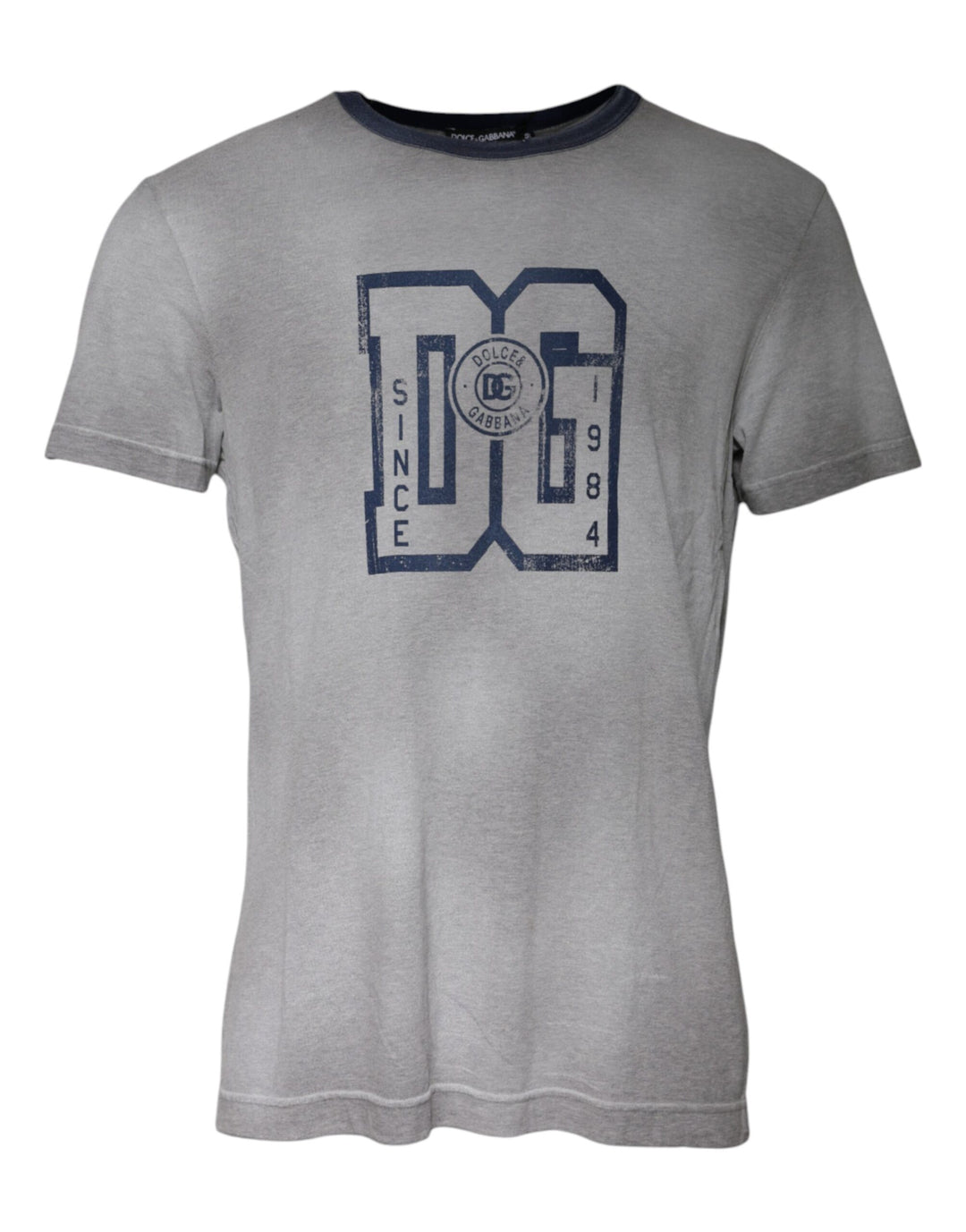 Dolce &amp; Gabbana Gray Logo Print Cotton Crew Neck T-shirt