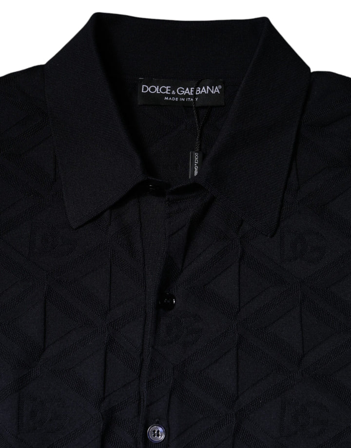 Dolce &amp; Gabbana Black Silk Crew Neck Men Cardigan Sweater