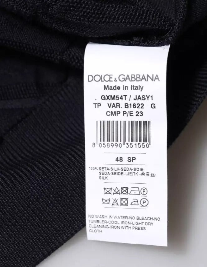 Dolce &amp; Gabbana Black Silk Crew Neck Men Cardigan Sweater