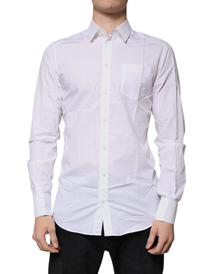 Dolce &amp; Gabbana White Cotton Long Sleeves GOLD Dress Shirt