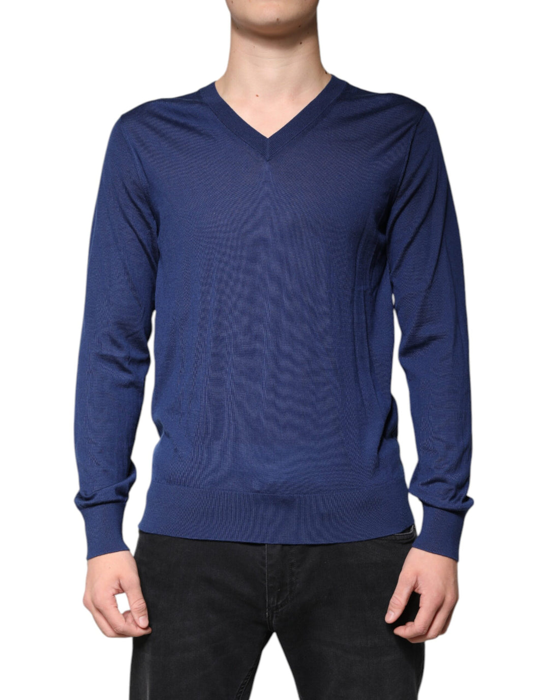 Dolce &amp; Gabbana Navy Blue Cashmere V-neck Pullover Sweater