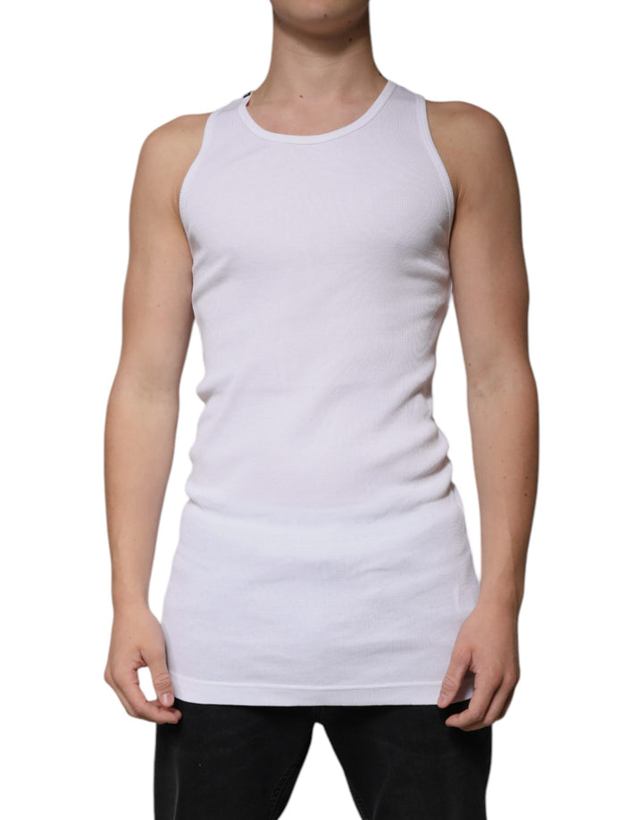 Dolce &amp; Gabbana White Cotton Sleeveless Round Neck Tank T-shirt